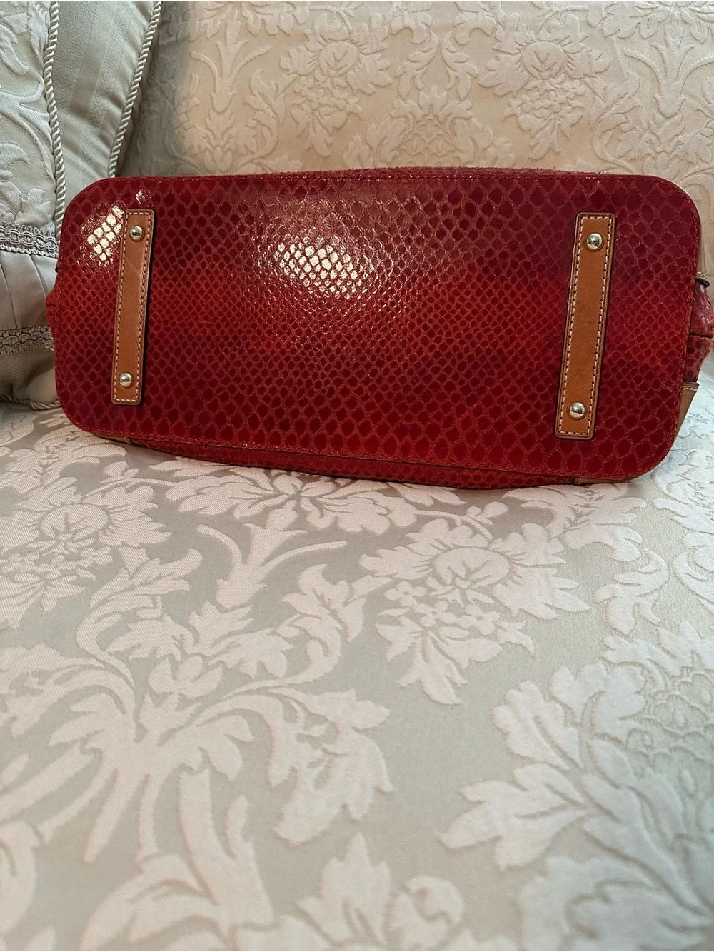 Dooney & Bourke Red Snakeskin-Effect Hobo with Tan Trim